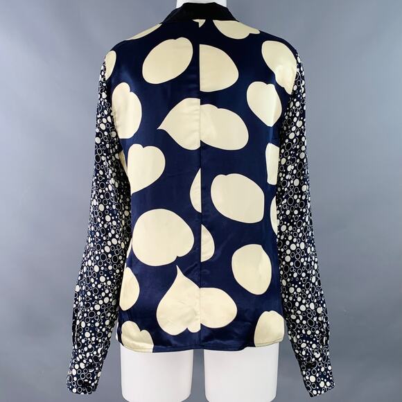 MARNI Size 4 Navy Black Viscose Circles Bow Blouse - Picture 4 of 9